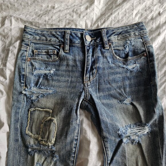 American Eagle Distressed Patchwork Skinny Jeans - 2014 - Light Wash - Sz 0 Reg - Picture 8 of 16